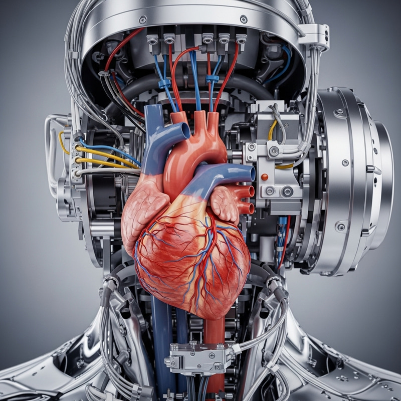 Human Heart Fused in Technological Machine