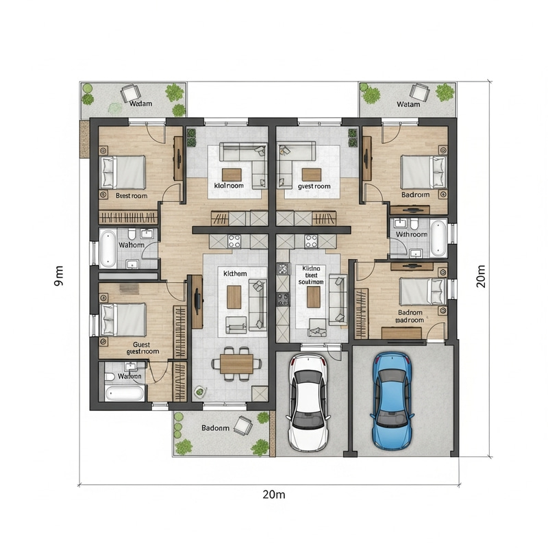 Detailed Two-Story Building Design for Independent Living Units with Garage