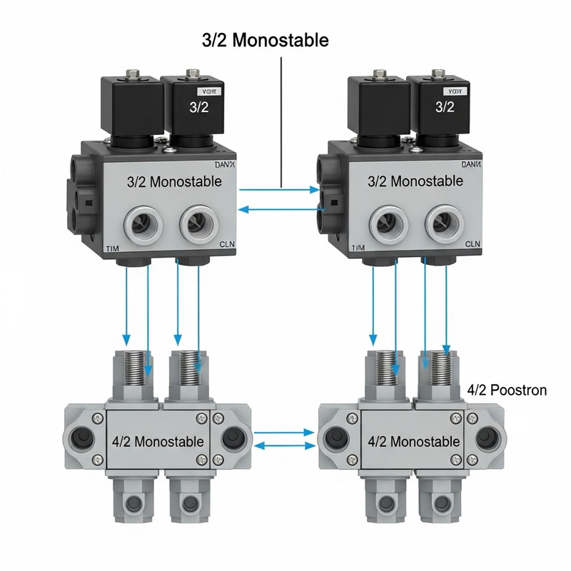 3/2 and 4/2 Monostable Solenoid Valves Combined Unit - Detailed Comparison 3/2 and 4/2 Monostable Solenoid Valves Combined Unit - Detailed Comparison