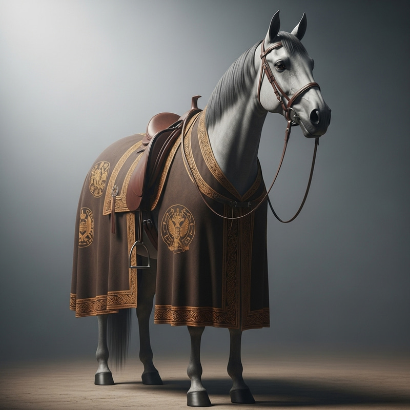Majestic Horse in Ornate Robe | Rich Earthy Tones Majestic Horse in Ornate Robe | Rich Earthy Tones