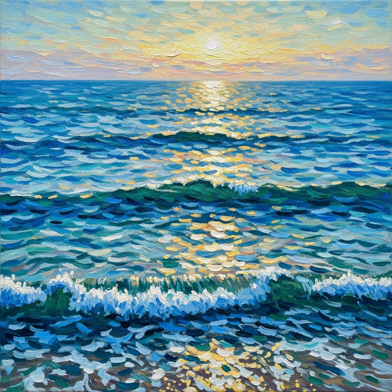 Impressionistic Ocean Painting - Serene Blues and Teals Impressionistic Ocean Painting - Serene Blues and Teals