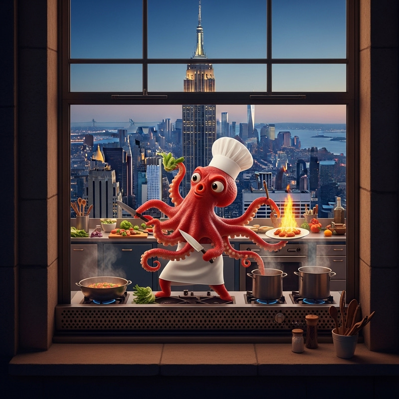 Vibrant New York City Kitchen Dance with Octopus Vibrant New York City Kitchen Dance with Octopus