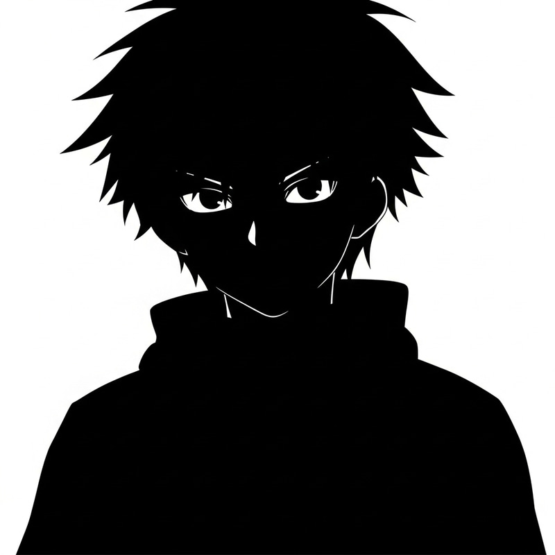 Black Anime-Style Character Silhouette Art Black Anime-Style Character Silhouette Art