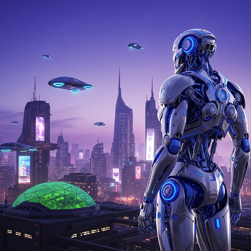 Futuristic Robot in a High-Tech Cityscape