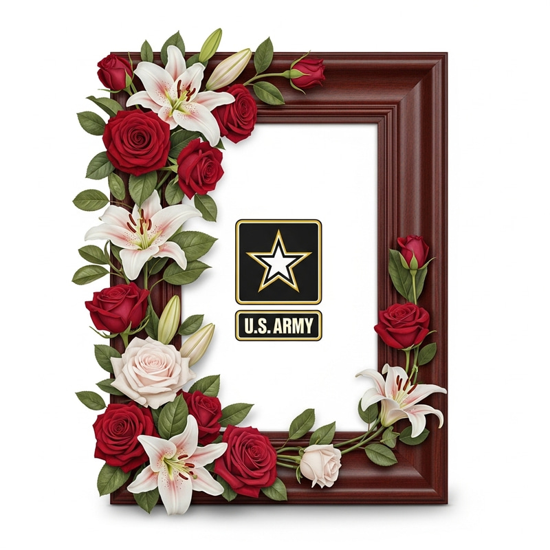 Floral Picture Frame with US Army Emblem | Elegant Design Floral Picture Frame with US Army Emblem | Elegant Design