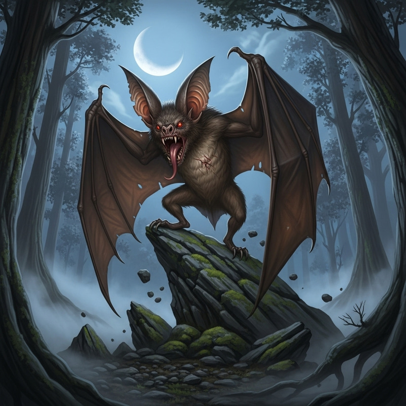 Giant Bat Barings Its Teeth on a Rock Giant Bat Barings Its Teeth on a Rock