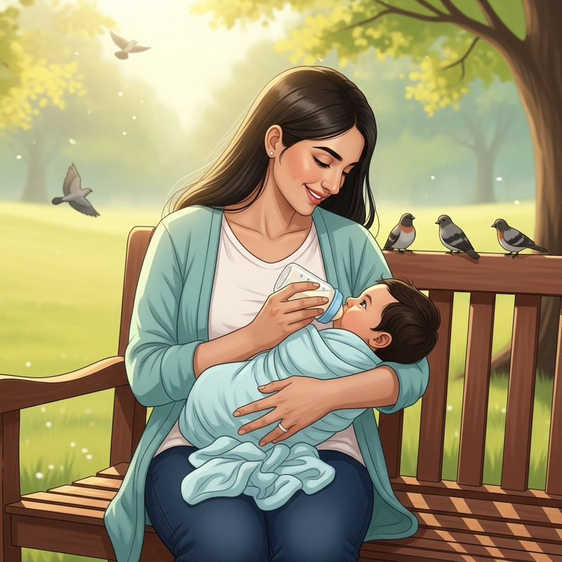 Heartwarming Image of South Asian Mother Nursing Baby in Peaceful Park