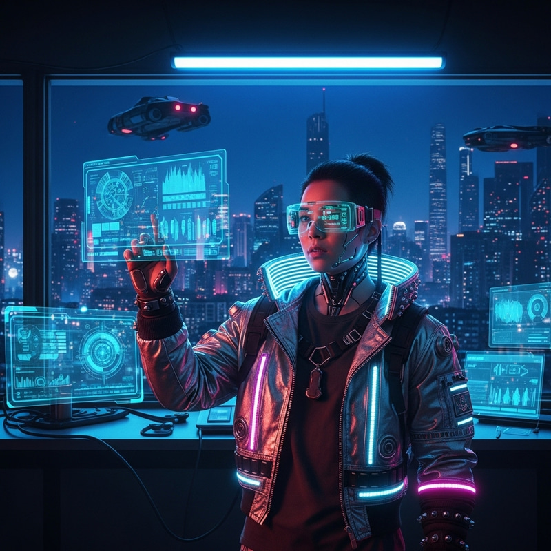 Futuristic University Student Soaked in Cyberpunk Aesthetics