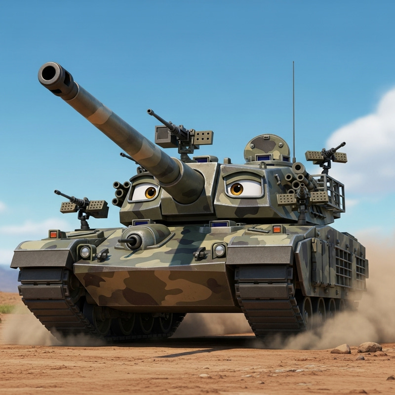 Animated Military Tank: Battle-Ready Car Universe Hero