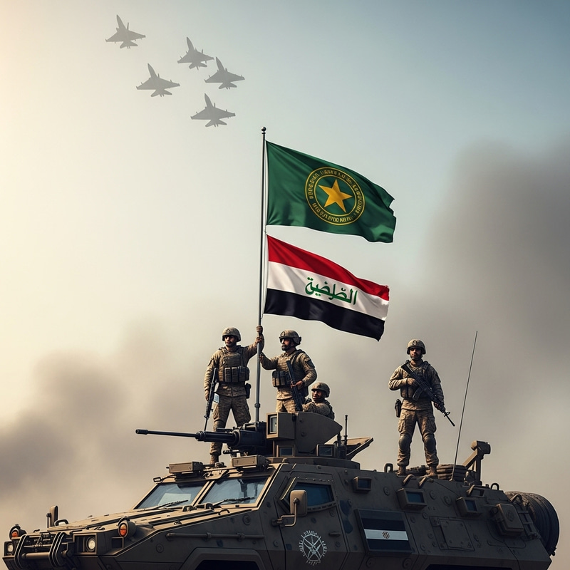 Hezbollah Soldiers on Tank: Flags Raised Under Jets