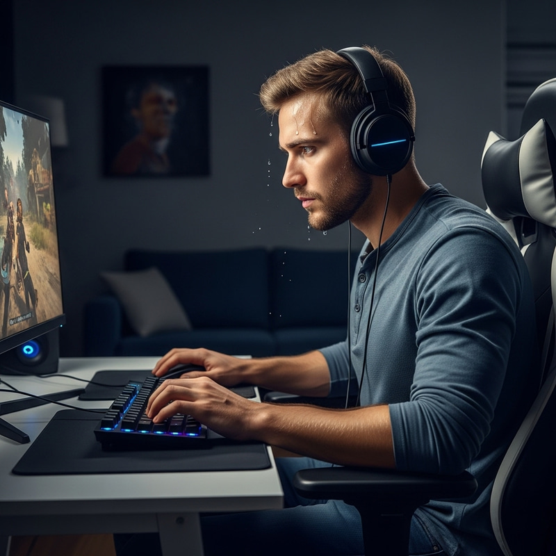 Intense Gamer Concentration | Thrilling Gaming Scene