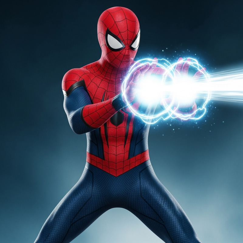 Spider Man Energy Attack - Dynamic Pose and Bright Spheres