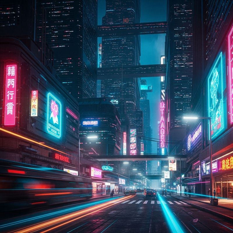 Futuristic Cyberpunk Cityscape: Neon Lights & Sci-Fi Marvels