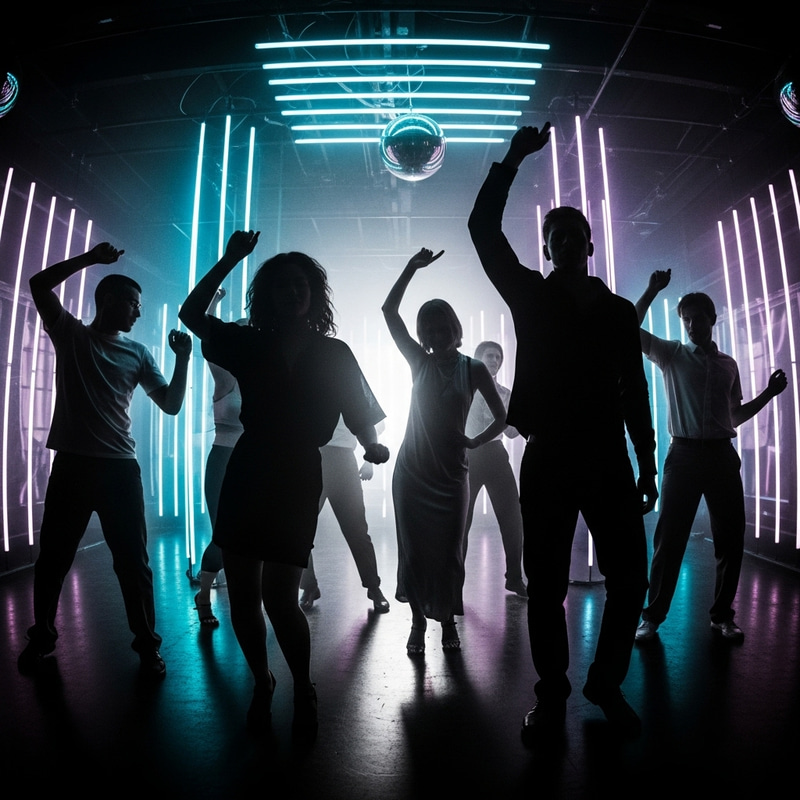 Energetic Futuristic Techno Club Silhouettes | Dynamic Dance Celebration Energetic Futuristic Techno Club Silhouettes | Dynamic Dance Celebration