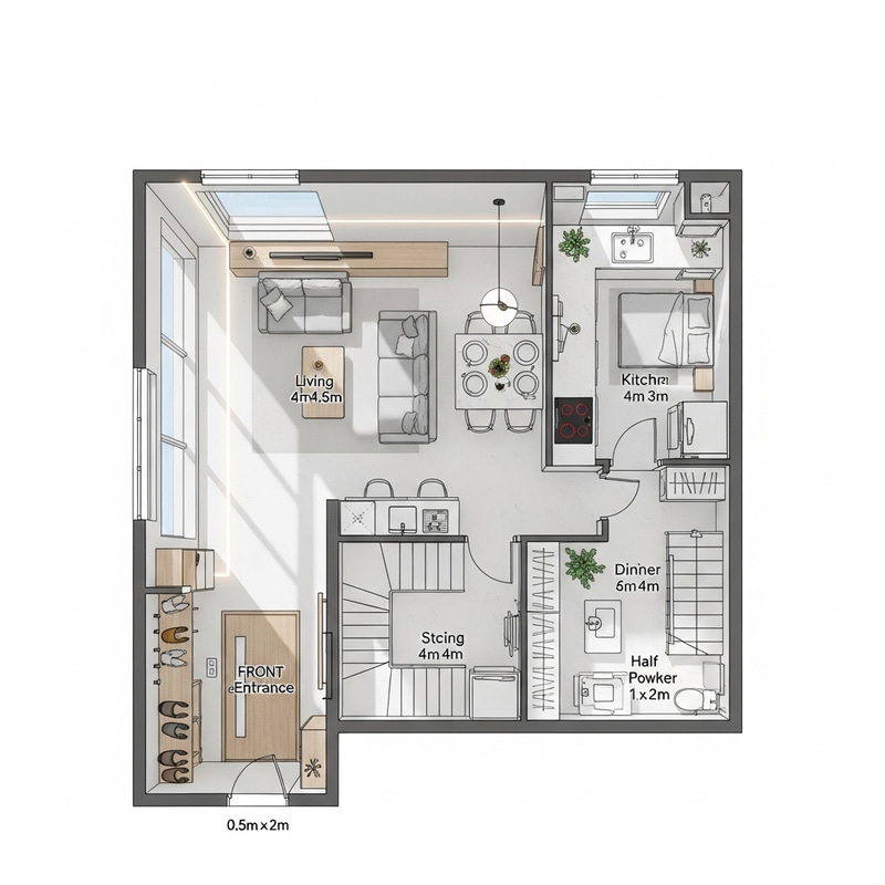 Modern Minimalist 4x20m Slim House Floor Plan