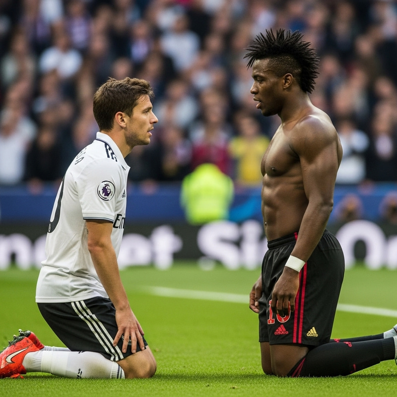 Messi Kneeling Before Ronaldo in Stadium Scene Messi Kneeling Before Ronaldo in Stadium Scene