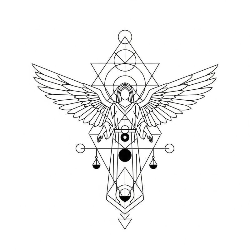 Geometric Archangel Tattoo Design with Extended Wings Geometric Archangel Tattoo Design with Extended Wings