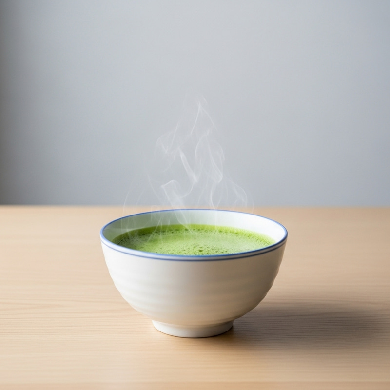 Minimalist Matcha Tea Composition on Wooden Table Minimalist Matcha Tea Composition on Wooden Table