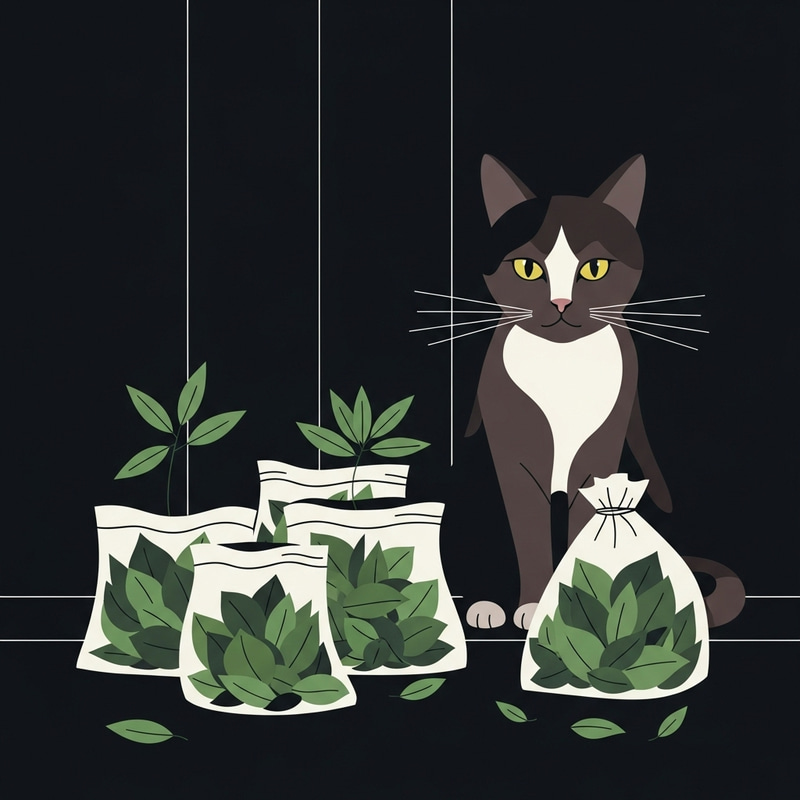 Stylized Minimalist Cat with Dark Marijuana Bags Stylized Minimalist Cat with Dark Marijuana Bags