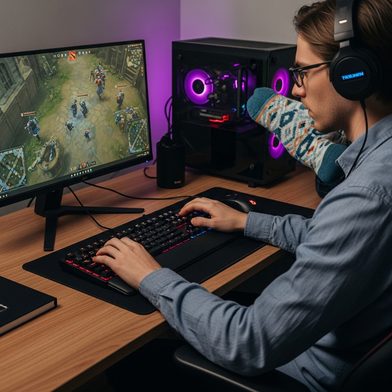 Playing Dota in Cozy Socks: Ultimate Gaming Setup Playing Dota in Cozy Socks: Ultimate Gaming Setup