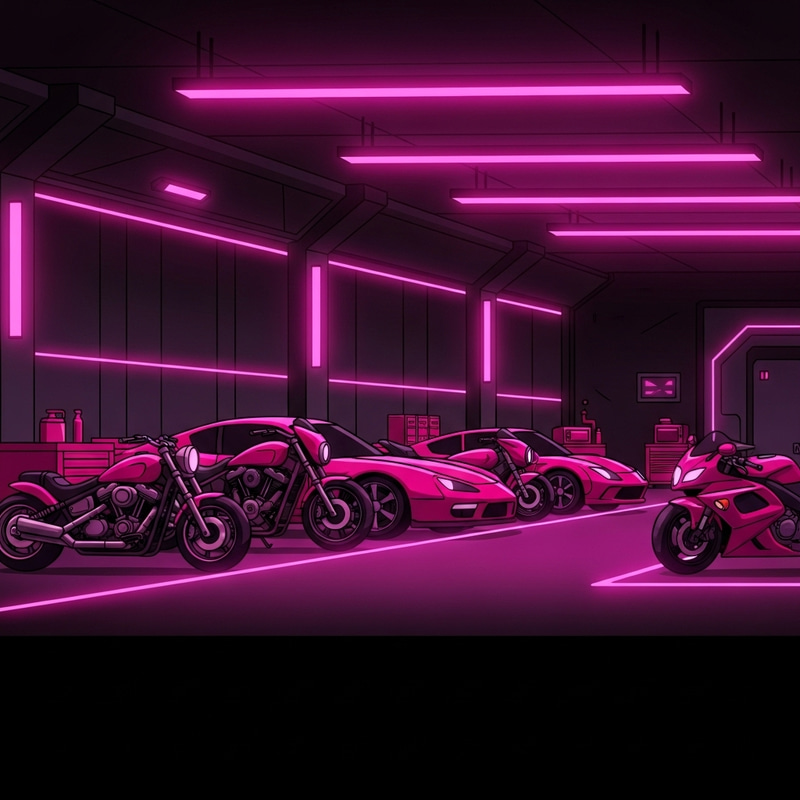 Futuristic Pink Garage: Neon Lights with 2D Style Futuristic Pink Garage: Neon Lights with 2D Style