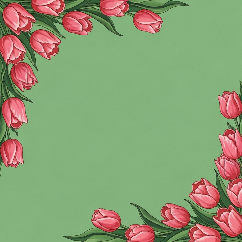 Green Background with Pink Tulips in Anime Style Green Background with Pink Tulips in Anime Style