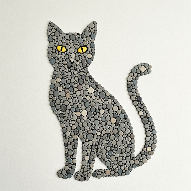 Intricate Mosaic Cat Art: Circular Tiles Intricate Mosaic Cat Art: Circular Tiles