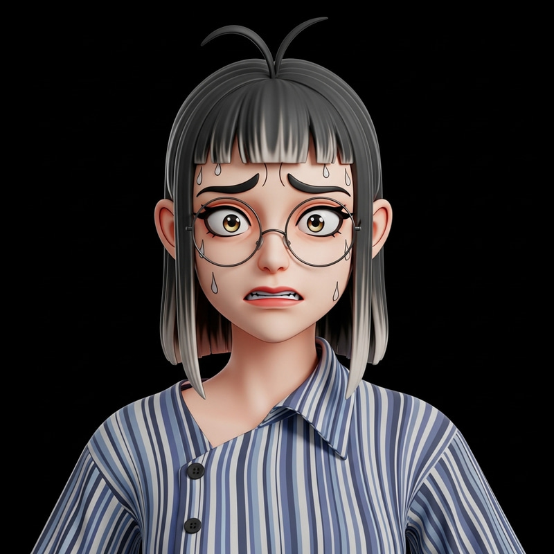 3D Anime Character with Distressed Expression 3D Anime Character with Distressed Expression