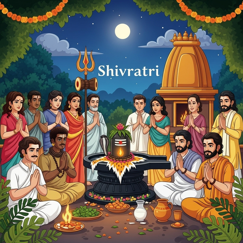 Shivratri Festival Celebration at Night - Prayers to Lord Shiva