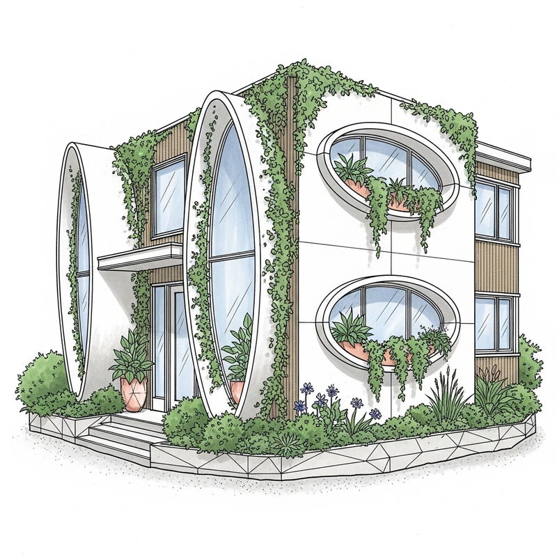 Architect Illustration of Contemporary House Exterior with Geometric Design Architect Illustration of Contemporary House Exterior with Geometric Design