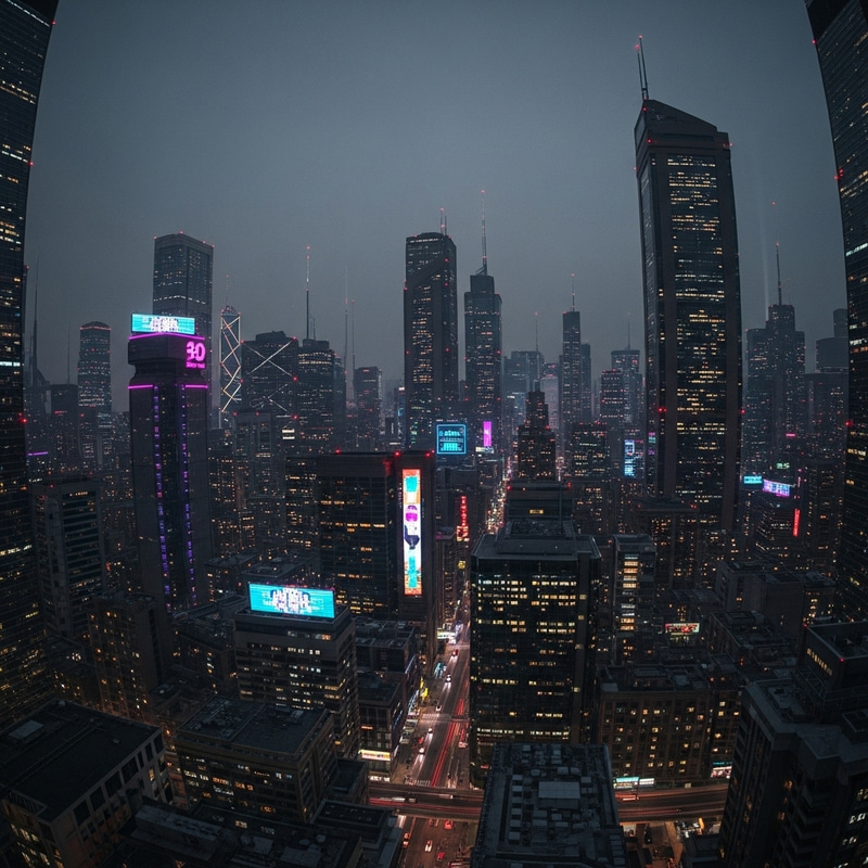 Neon Cyberpunk Cityscape - Bustling Streets & Dystopian Society