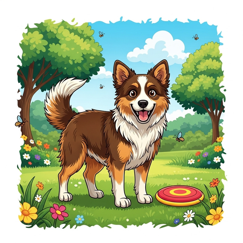 Joyful Medium-Sized Dog in Blooming Park | Pet Playfulness Joyful Medium-Sized Dog in Blooming Park | Pet Playfulness