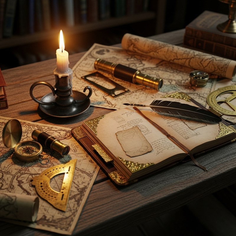 Vintage Leather-bound Diary on Wooden Desk