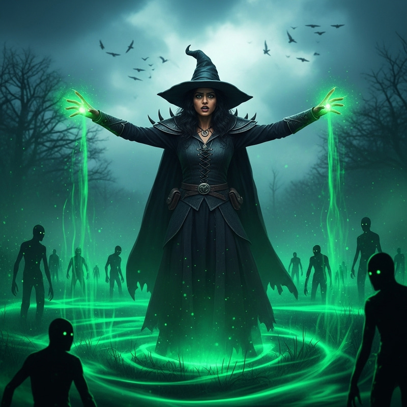Summon Undead Creatures: Enchanting Witch in Eerie Forest Summon Undead Creatures: Enchanting Witch in Eerie Forest