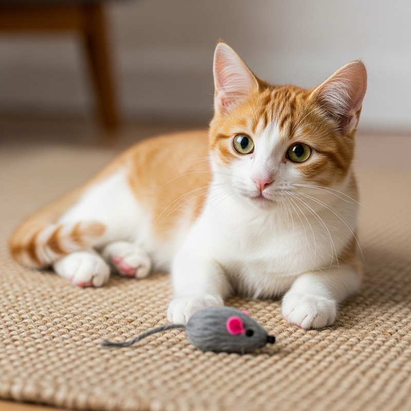 Playful Orange and White Mèo | Cute Domestic Feline Watching Toy Mouse