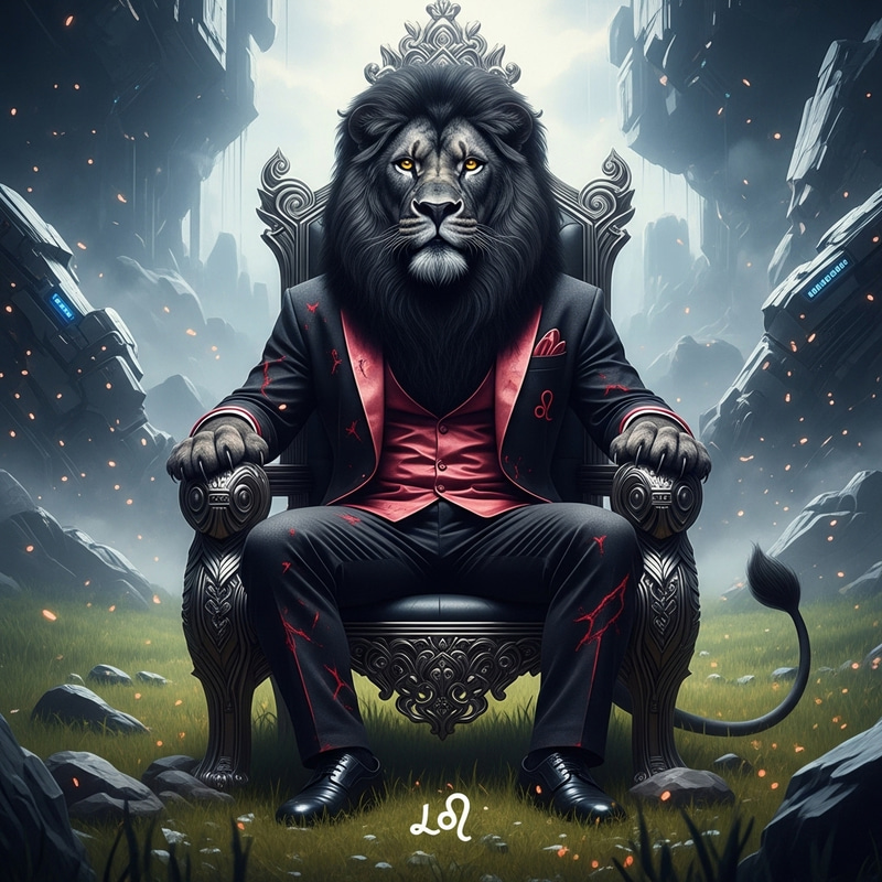 Alpha Leo Zodiac Lion in Rose Red & Black Velvet Suit Alpha Leo Zodiac Lion in Rose Red & Black Velvet Suit