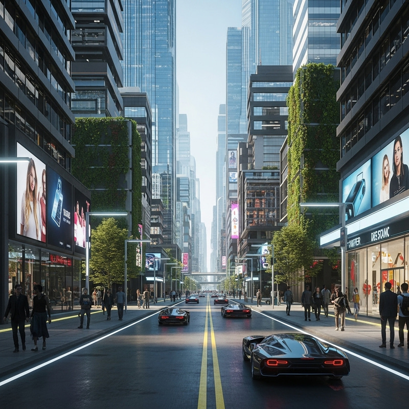 Futuristic City Street View: A Utopian Landscape Futuristic City Street View: A Utopian Landscape