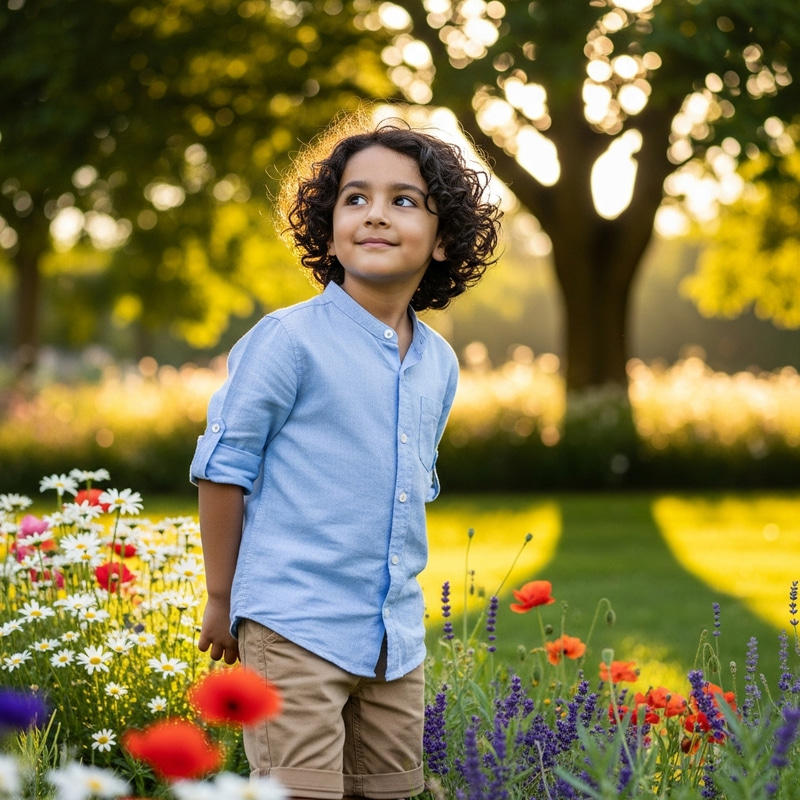 Charming Middle-Eastern Boy in Sunlit Park | A Beautiful Sight Charming Middle-Eastern Boy in Sunlit Park | A Beautiful Sight