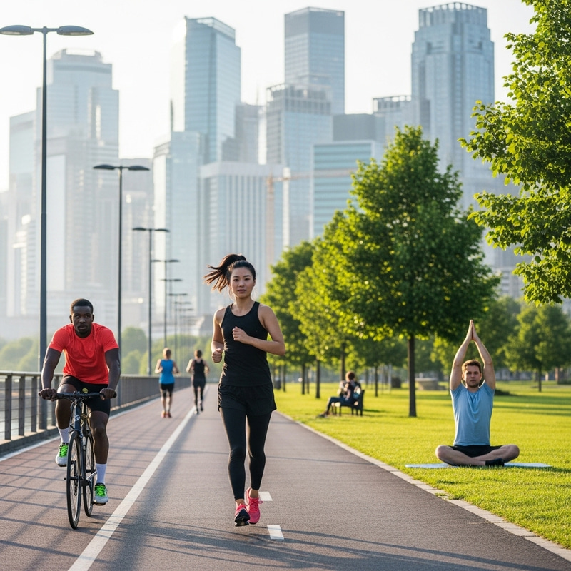 Vibrant Cityscape: Embracing Healthy Lifestyle at Dawn
