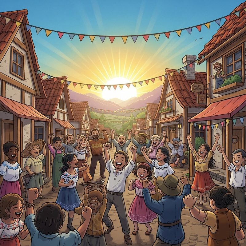 Village Rejoices as Darkness Fades into Daybreak