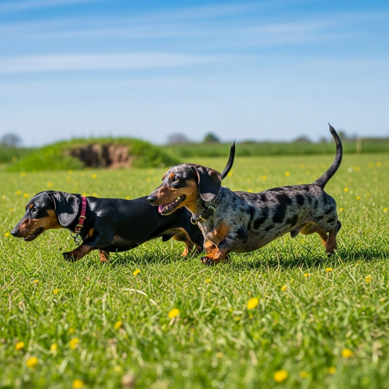 Dachshunds - Energetic Sausage Dogs Hunting Badgers in a Playful Field