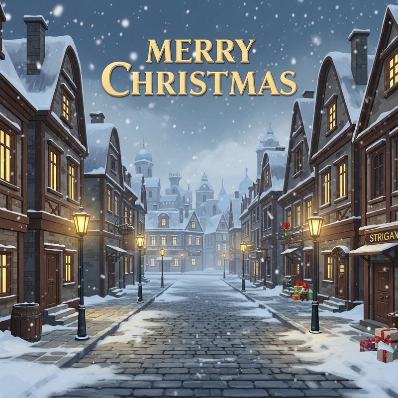 Merry Christmas Vintage Art | Snowy Townscape Inspired by Prague Merry Christmas Vintage Art | Snowy Townscape Inspired by Prague