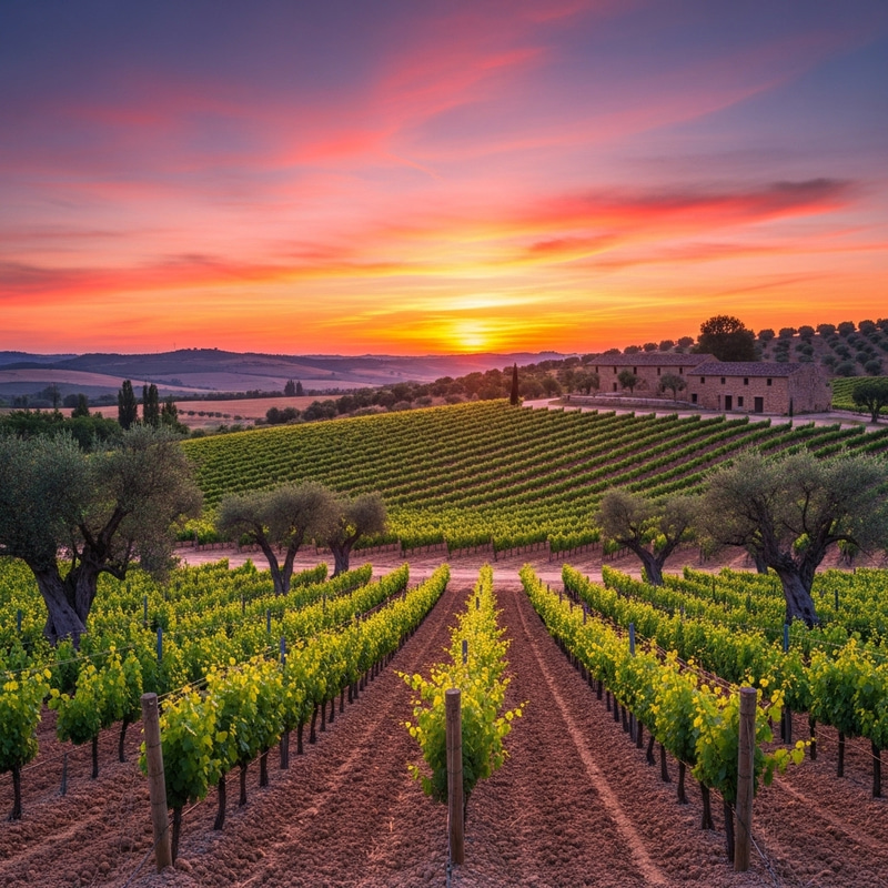 The Most Beautiful Landscape in Spain - Vibrant Sunset over Andalusian Vineyard The Most Beautiful Landscape in Spain - Vibrant Sunset over Andalusian Vineyard