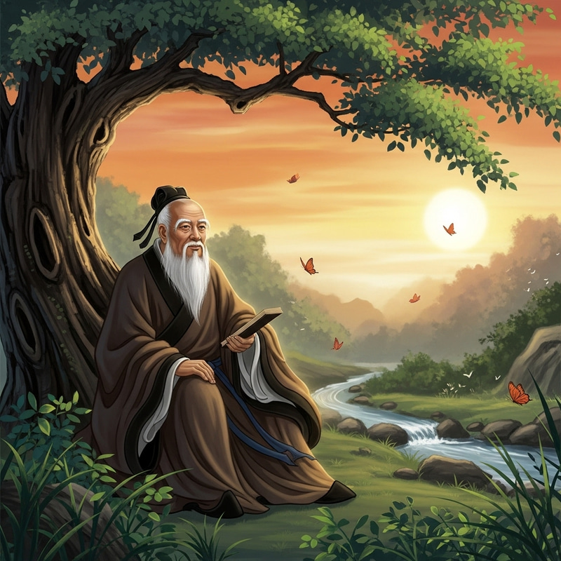 Lao Tzu Depicted in Serene Environment with Profound Wisdom Lao Tzu Depicted in Serene Environment with Profound Wisdom