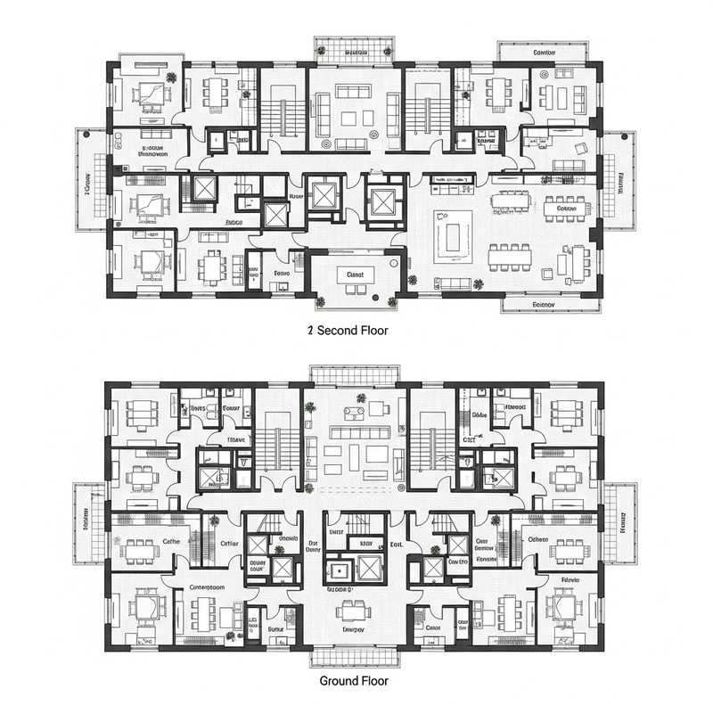 3 Storey Office Floor Plan with Distinct Rooms