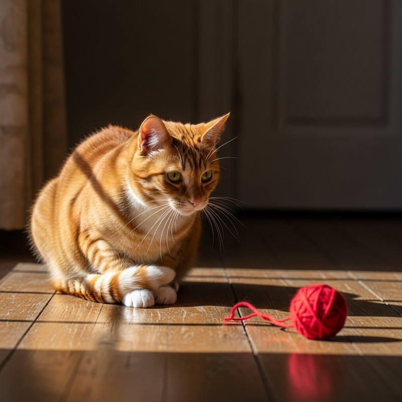 Vivacious Orange Cat on Wooden Floor | Playful Scene Vivacious Orange Cat on Wooden Floor | Playful Scene
