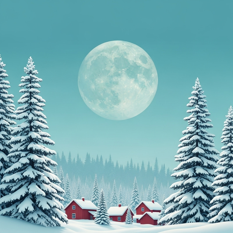 Tranquil Winter Landscape under Soft-Focus Moon and Snow-Capped Pines Tranquil Winter Landscape under Soft-Focus Moon and Snow-Capped Pines