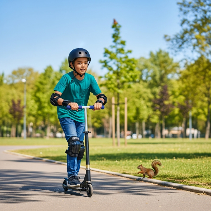 Hispanic Boy on Scooter in Urban Park Hispanic Boy on Scooter in Urban Park