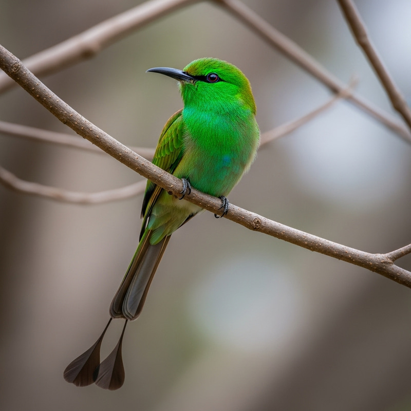 Vivid Green Bird Perched Serenely on Tree Branch Vivid Green Bird Perched Serenely on Tree Branch