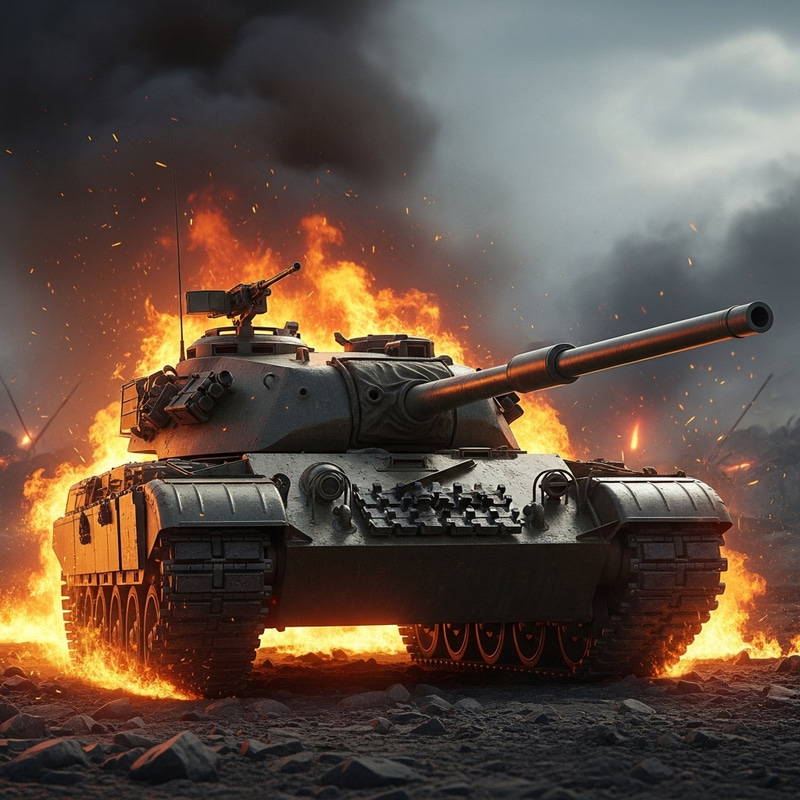 Warrior Tank in Fiery Battle - Chaotic War Scene
